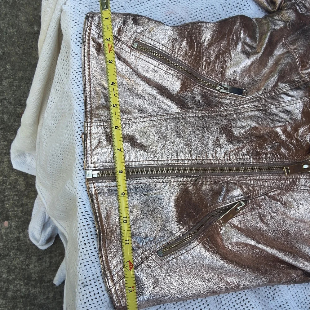 River Island Distressed Rose/ Gold leather bomber jacket S UK8 - Picture 3 of 16